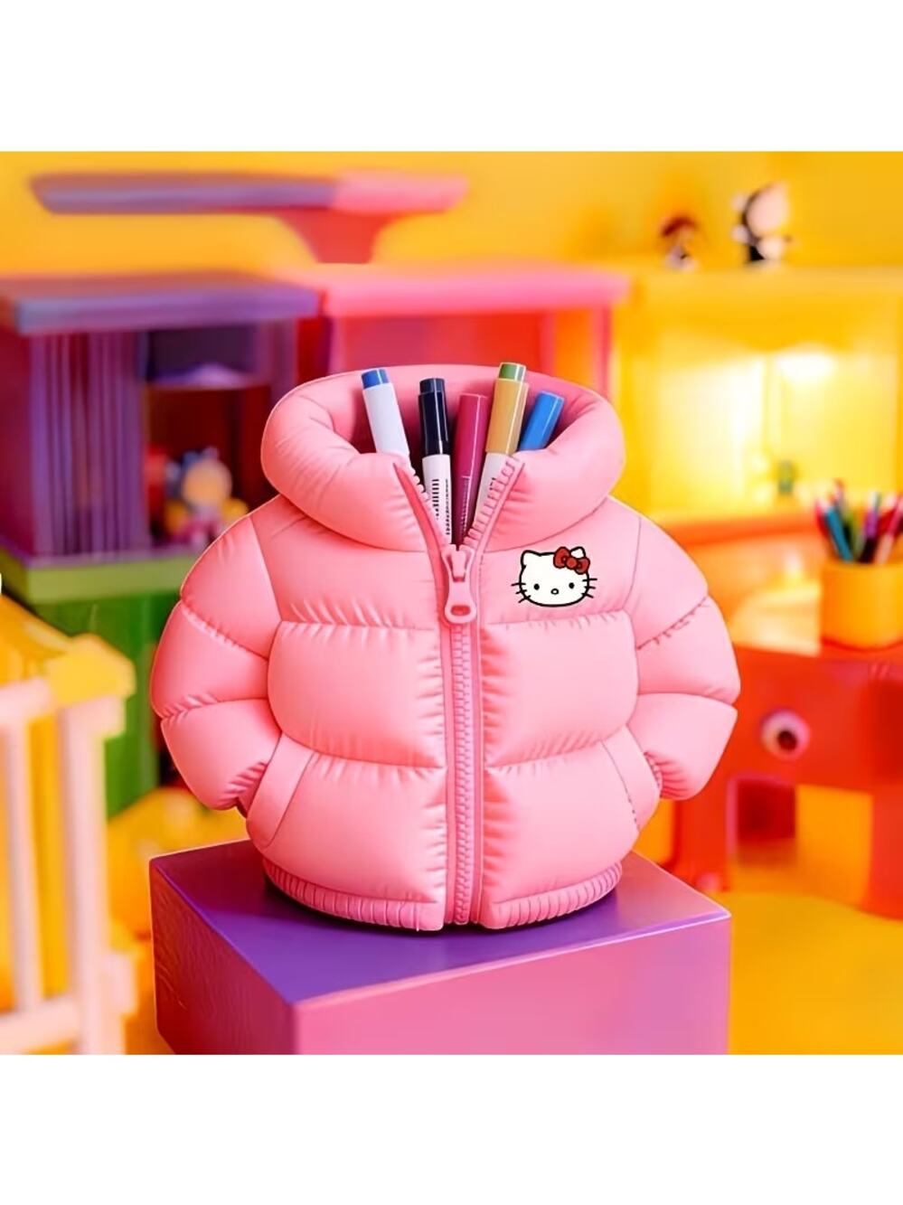 #6839 Pink Hello Kitty Puffer Jacket Pen Holder - 3x3"